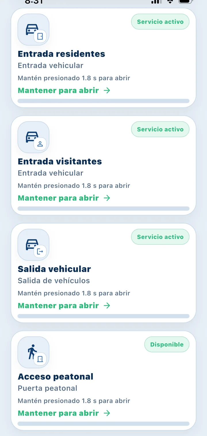 Control de accesos desde la app